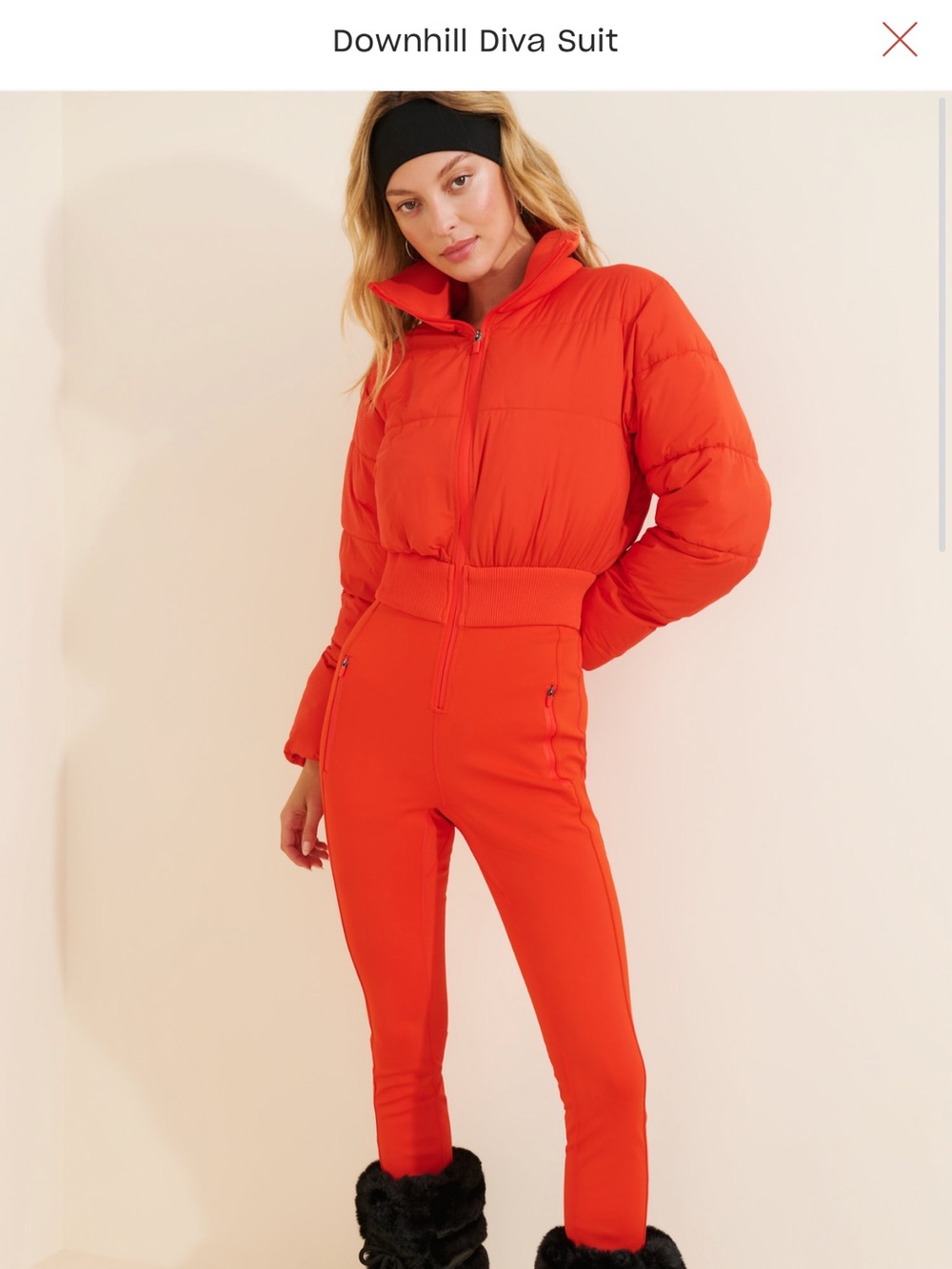 Women's High-Waist Red Ski Pants & Puffer Jacket Set
